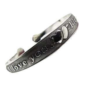 I LOVE YOU Faux Tibetan Silver Bangle Adjustable Cuff Bracelet Gift